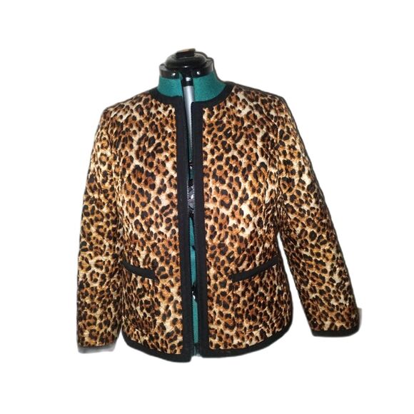 Talbots (PL) Cheetah Print Quilted Lightweight Spring Jacket Mob Wife - Picture 2 of 6